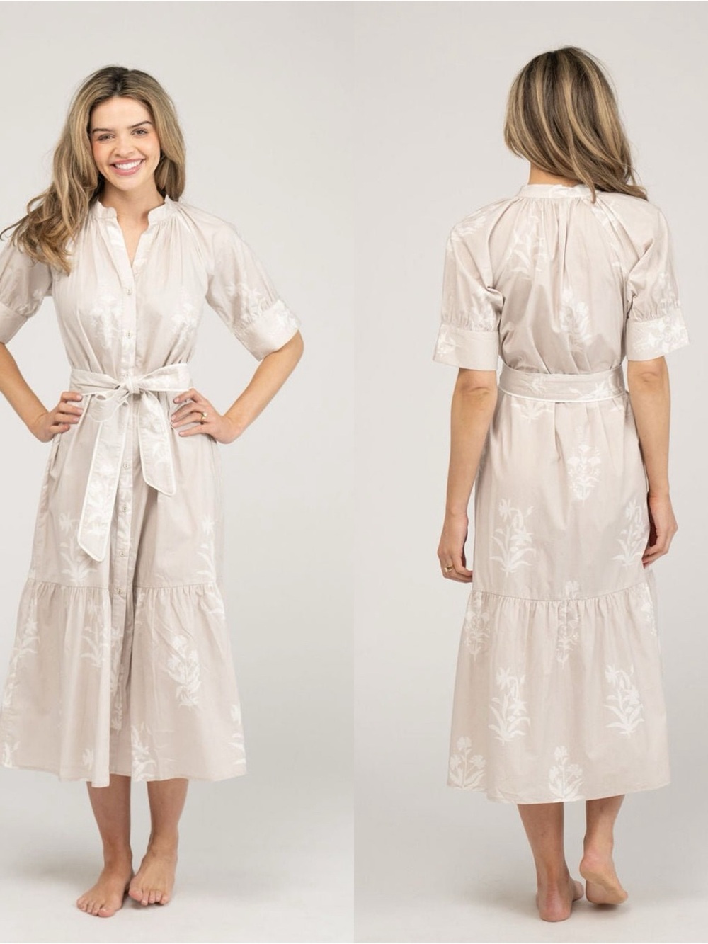 Beau & Ro Jane Dress Beige Jaipur Floral *No Sash* Sz L